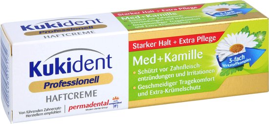 Kukident Kleefpasta Voordeelset 2 Stuks – 1× Extra Sterk & 1× Professional Sterk Med + Kamille – 40 g Tubes – Sterke Fixatie voor Kunstgebitten - Afbeelding 7