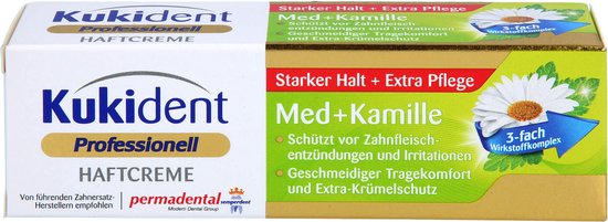 Kukident Kleefpasta Voordeelset 2 Stuks – 1× Extra Sterk & 1× Professional Sterk Med + Kamille – 40 g Tubes – Sterke Fixatie voor Kunstgebitten - Afbeelding 3