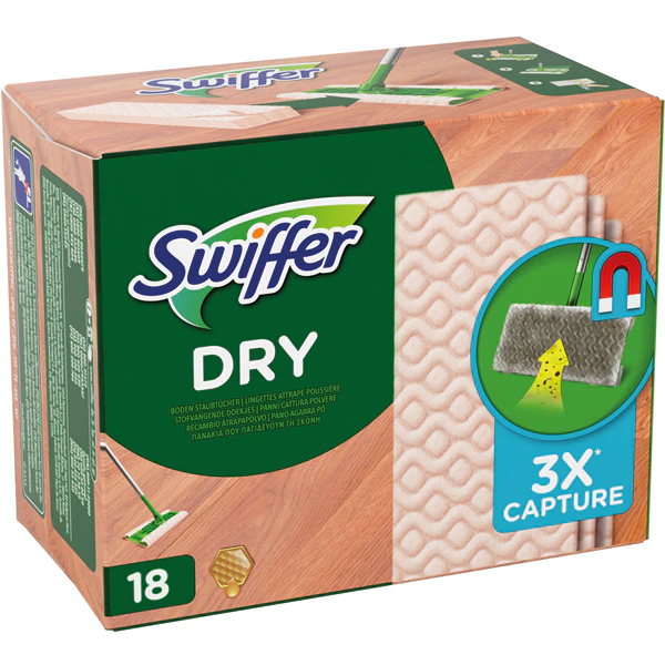 Swiffer Droge Vloerdoekjes voor Houten Vloeren – 18 Stuks – Navulling voor Swiffer Vloerwisser – Vangt Stof, Haar & Vuil – Geschikt voor Parket en Houten Ondergrond