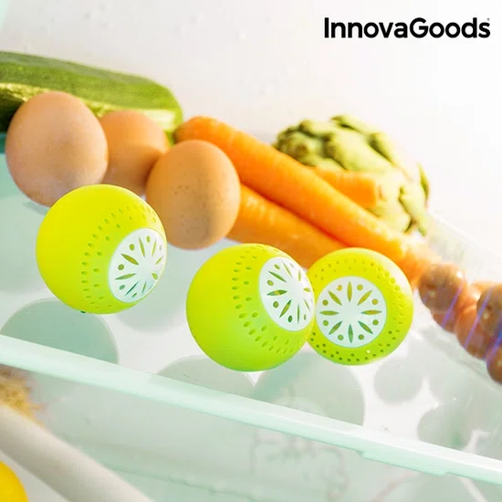 InnovaGoods Koelkast Vershoudballen – Set van 3 – Met Actieve Koolstof – Verwijdert Geuren & Verlengt Versheid van Groenten en Fruit - Afbeelding 4