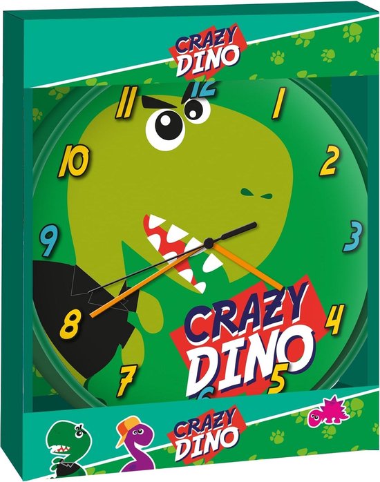 Dinosaurus Wandklok Crazy Dino - ø 24 cm - Groen - Afbeelding 2