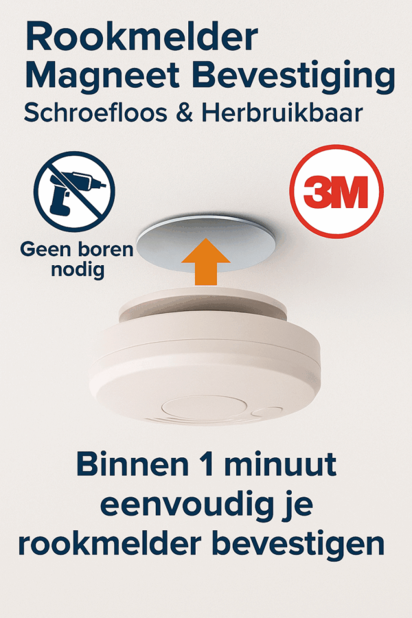 Rookmelder Magneet Bevestiging – 5 Stuks Montageset met 3M Tape – Schroefloos Ophangsysteem – Niet Herbruikbaar – Ø70 mm - Afbeelding 8