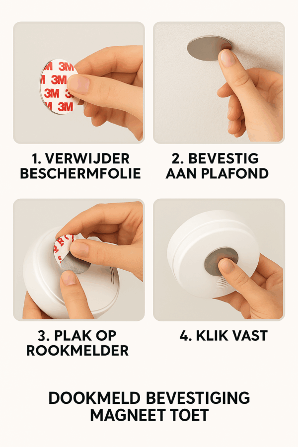 Rookmelder Magneet Bevestiging – 5 Stuks Montageset met 3M Tape – Schroefloos Ophangsysteem – Niet Herbruikbaar – Ø70 mm - Afbeelding 2
