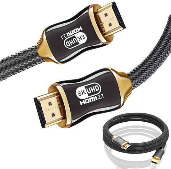 HDMI 2.1 Kabel 3 Meter – 8K 60Hz / 4K 120Hz – Ultra High Speed 48Gbps – Gevlochten – HDR, eARC, VRR – Voor TV, PS5, Xbox, PC – Verk Group
