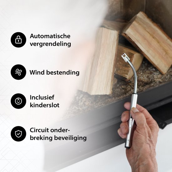 THAR Elektrische Lange Plasma Aansteker – USB Oplaadbaar – Windproof & Veilig – Met Kinderslot – Voor Kaarsen, BBQ, Kachel - Afbeelding 7
