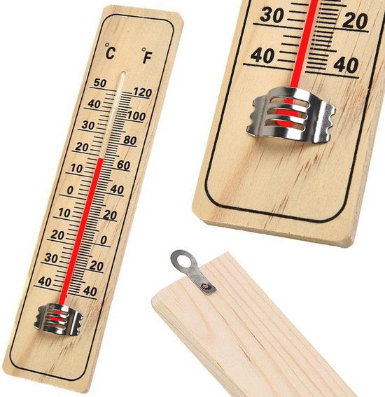Verk Group Houten Buitenthermometer – 20 cm – Weerbestendige Temperatuurmeter – Voor Binnen & Buiten – Tuin, Schuur, Balkon