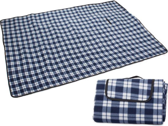 Picknickkleed 200x150 cm – Blauw Geruit – Waterdicht & Opvouwbaar – Outdoor Deken met Handvat – Voor Strand, Park & Camping