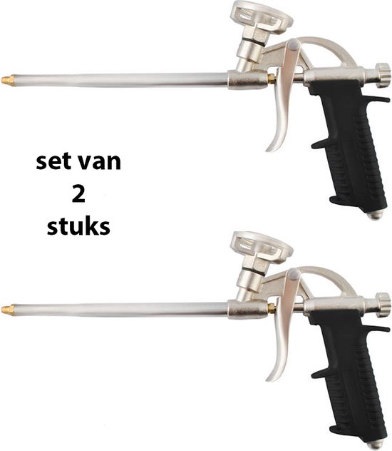 Set van 2 Verchroomde Purpistolen – Universele Schuimpistolen met Instelbare Opzetstukjes – Kit- en Montageschuim pistool