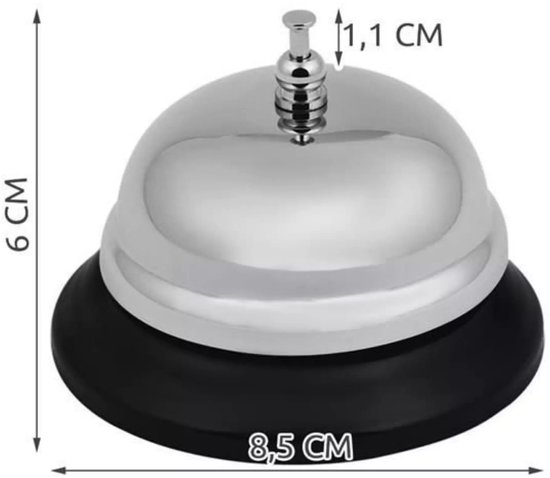 Set van 2 Receptiebellen – Tafelbel Metaal Zilver Ø9 cm – Klassieke Servicebel – Voor Horeca, Balie & Thuisgebruik - Afbeelding 5