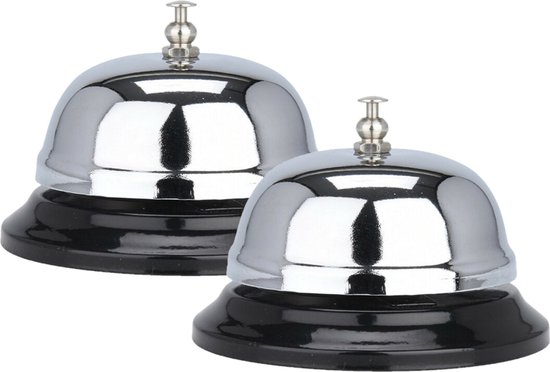 Set van 2 Receptiebellen – Tafelbel Metaal Zilver Ø9 cm – Klassieke Servicebel – Voor Horeca, Balie & Thuisgebruik