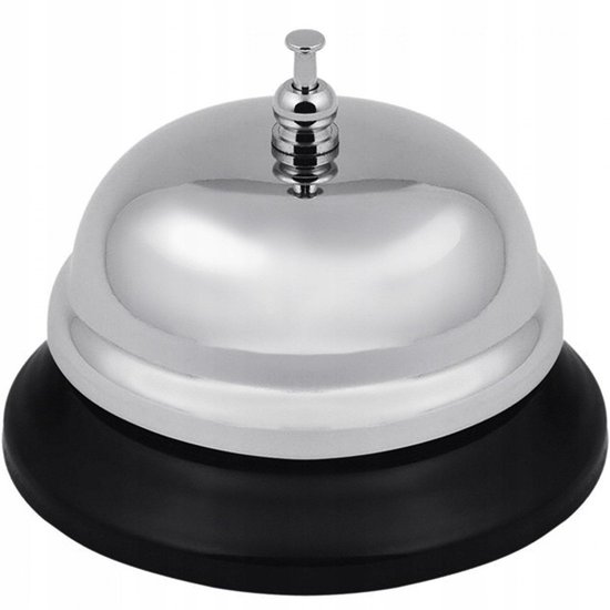 Set van 2 Receptiebellen – Tafelbel Metaal Zilver Ø9 cm – Klassieke Servicebel – Voor Horeca, Balie & Thuisgebruik - Afbeelding 3