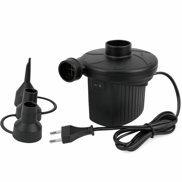 THAR Elektrische Luchtpomp 150 W – EU Stekker – Met 3 Opzetstukken – Snel Opblazen & Leegzuigen – Voor Luchtbedden, Zwembanden, Speelgoed & Vacuumzakken – Compact & Lichtgewicht
