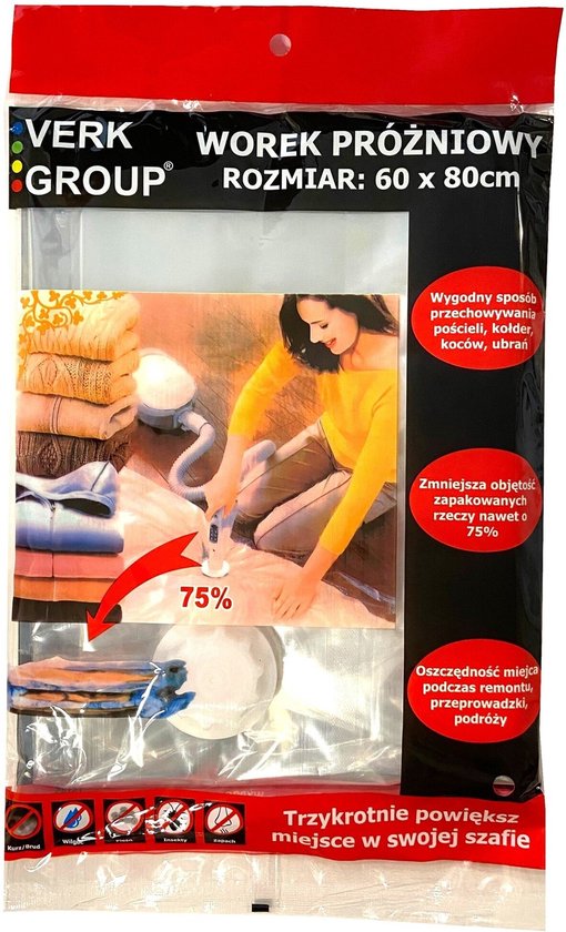 Vacuümzak 60×80 cm – 1 Stuk – Herbruikbare ruimtebesparende opbergzak voor kleding, beddengoed en textiel – Beschermend tegen stof, vocht, motten en nare geurtjes