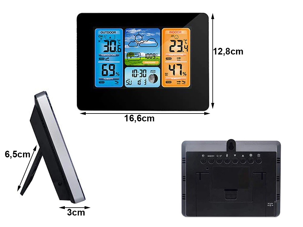 Digitaal Draadloos Weerstation – LCD Kleuren Display – Uursvoorspelling – Wind- & Regenmeter – Binnen & Buiten Temperatuur, Luchtvochtigheid en Luchtdruk – Bereik tot 60 m – Meertalig (incl. Nederlands & Frans) - Afbeelding 3