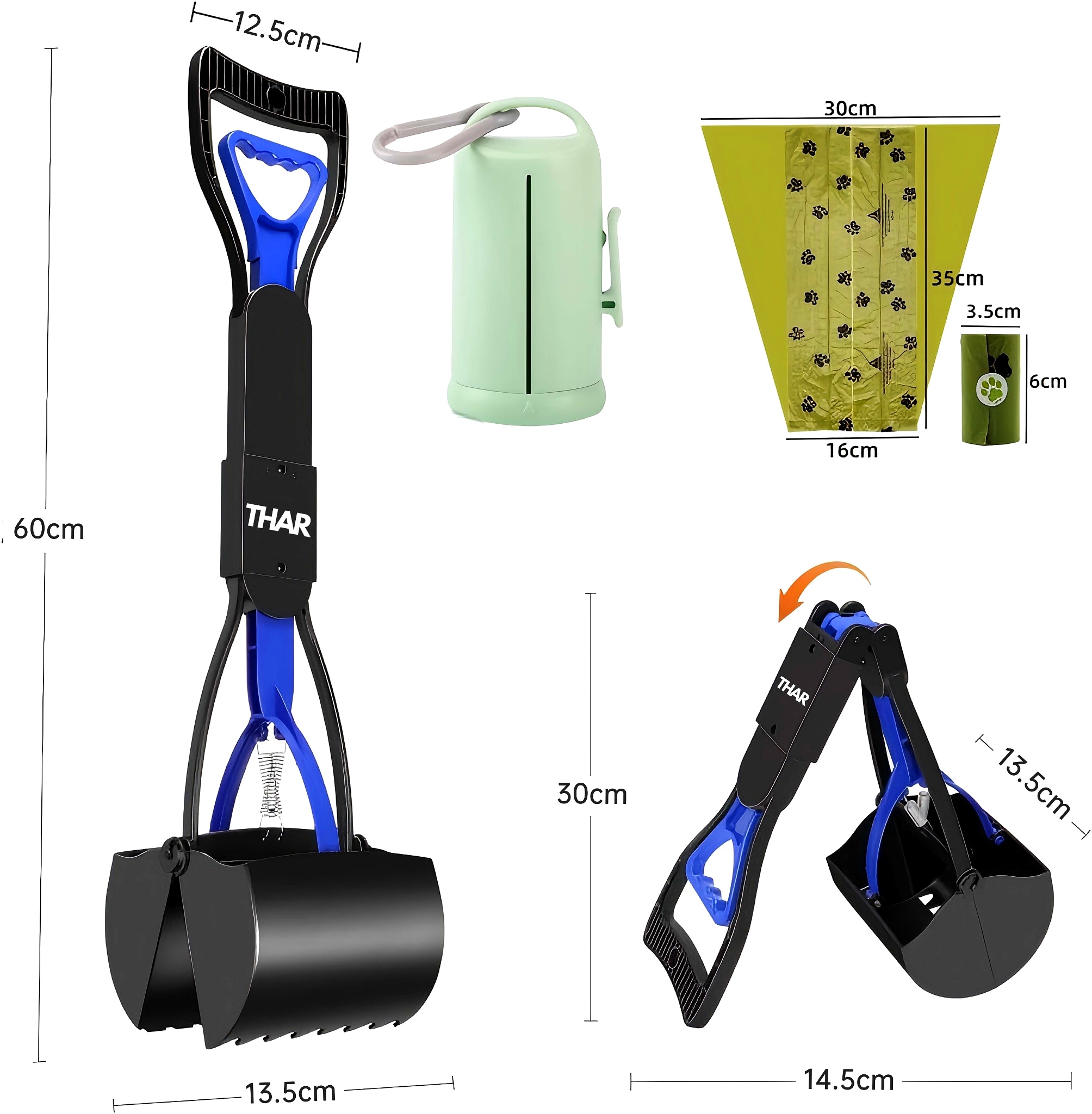 THAR Hondenpoepschep – Poepgrijper voor Honden – Inclusief Rolhouder met 15 Afvalzakjes – Hygiënisch, Inklapbaar en Eenvoudig in Gebruik – 60 cm – Verkrijgbaar in 5 Kleuren - Afbeelding 13