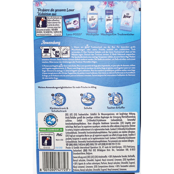 Lenor Droogtrommeldoekjes Aprilfris – 12 × 34 Stuks (Totaal 408 Wasbeurten) – Frisse Geur, Zachte Kleding & Antistatische Werking - Afbeelding 5