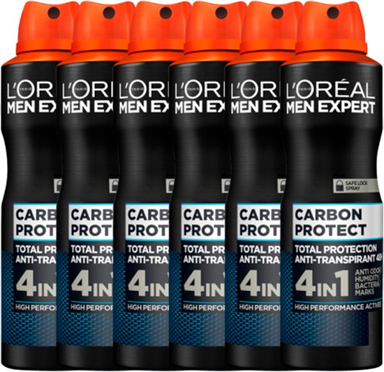 L’Oréal Paris Men Expert Carbon Protect 4-in-1 Deodorant Spray – Voordeelverpakking 6 x 150 ml – 48 Uur Bescherming voor Mannen