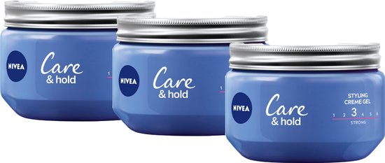 NIVEA Care & Hold Styling Crème Gel – Voordeelverpakking 3 x 150 ml – Sterke Hold met Natuurlijke Verzorging