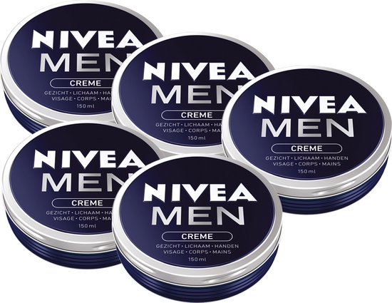NIVEA Men Crème 5 x 150 ml – Hydraterende Crème voor Gezicht, Lichaam en Handen – Voordeelverpakking