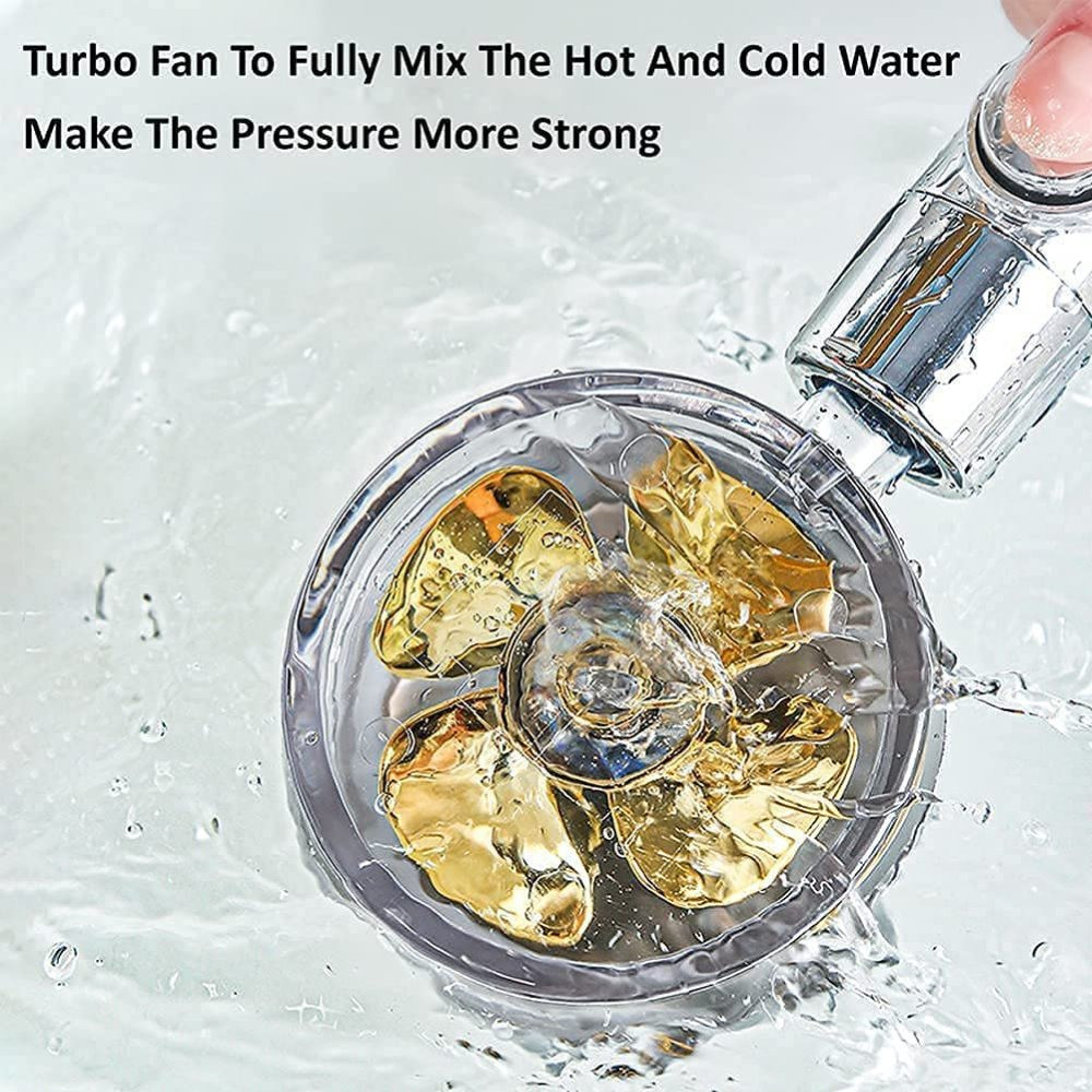 waterbesparende douchekop propeller technologie goud
