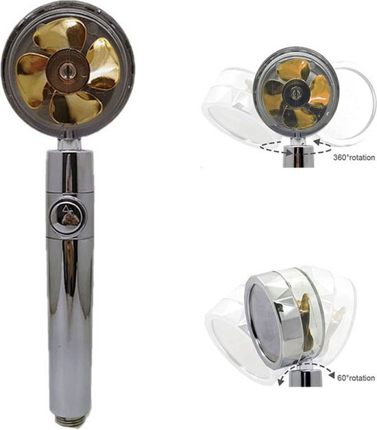 hogedruk douchekop turbo propeller 360 graden rotate goud