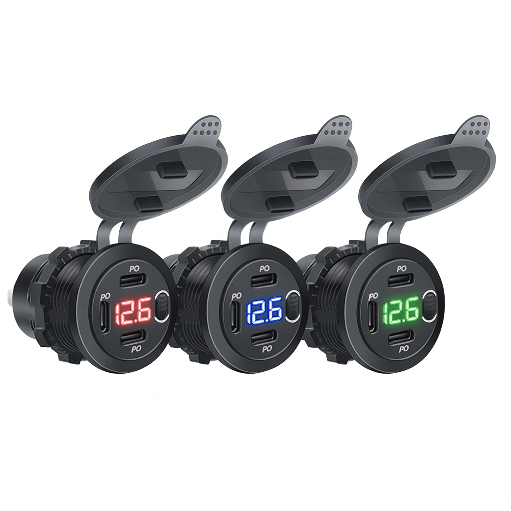 THAR USB-C Auto Oplader 45W met LED voltmeter en drie laadpoorten
