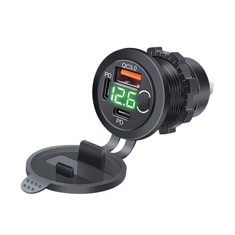 THAR 12V/24V USB-C PD en QC3.0 autolader met digitale voltmeter