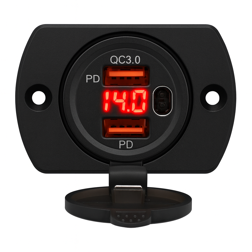 THAR Inbouw USB-C Lader 45W met blauwe LED voltmeter