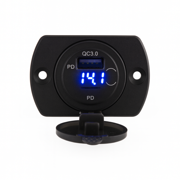 THAR Inbouw USB-C Lader 45W met LED Voltmeter vooraanzicht