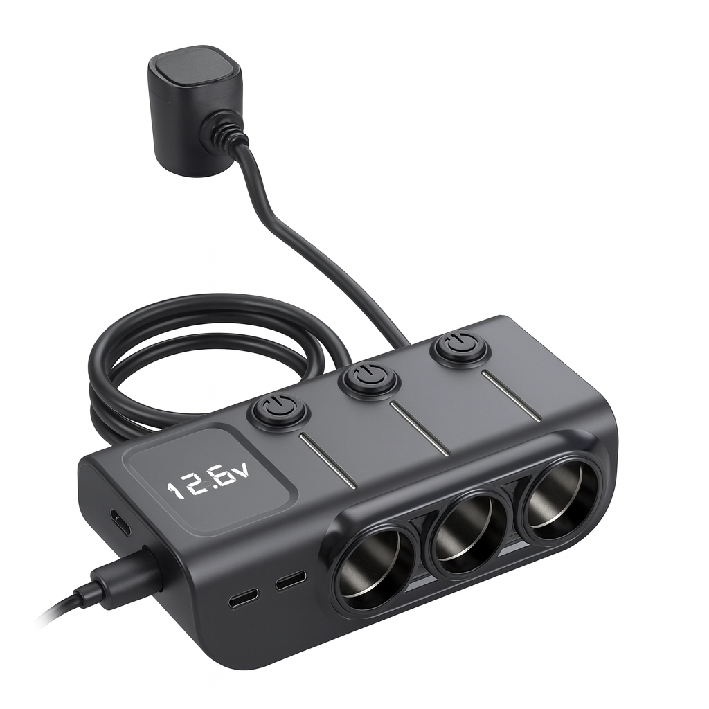 Auto laadstation met 3 stopcontacten en USB-poorten