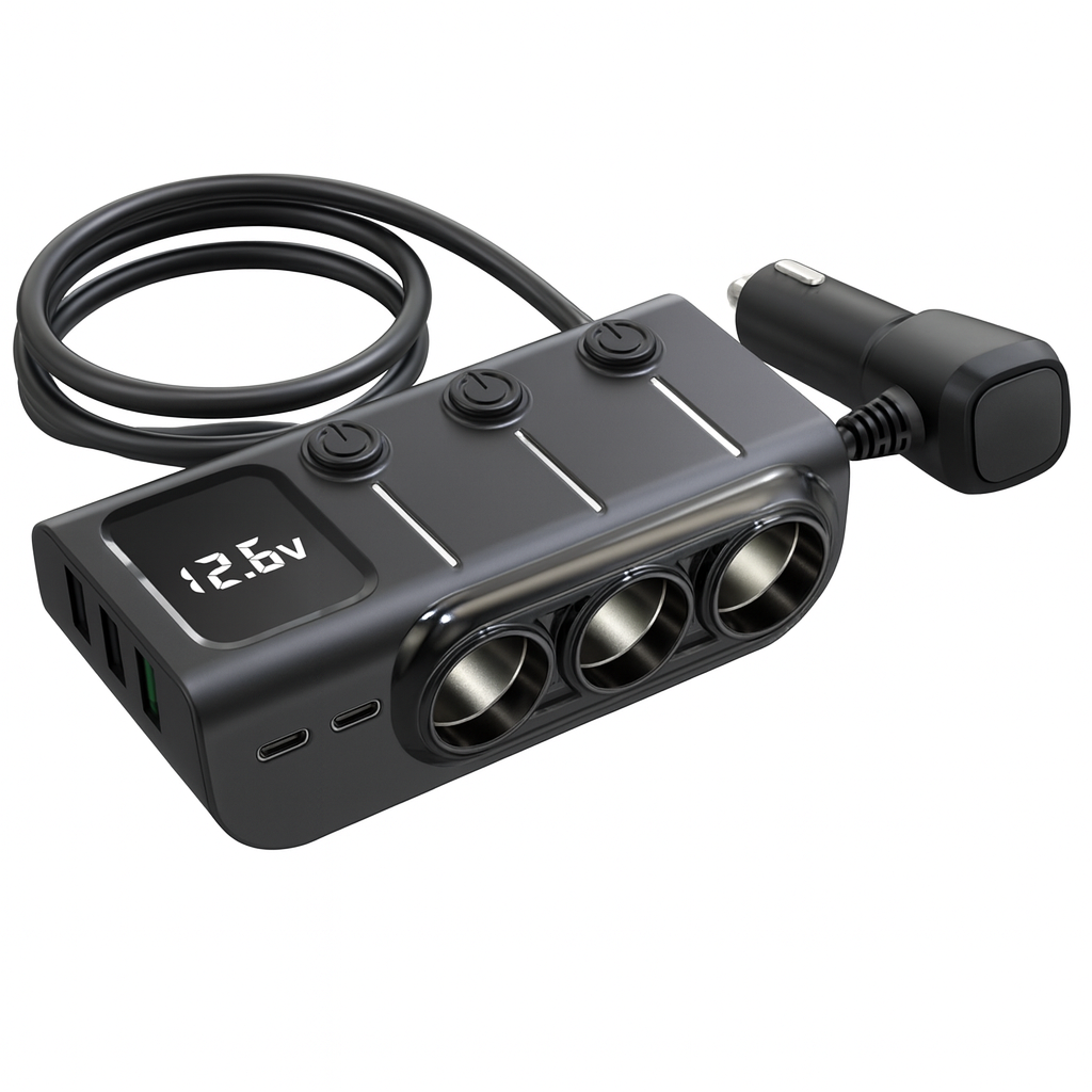 THAR Auto Oplader 120W met 3x sigarettenaansteker en USB-C PD