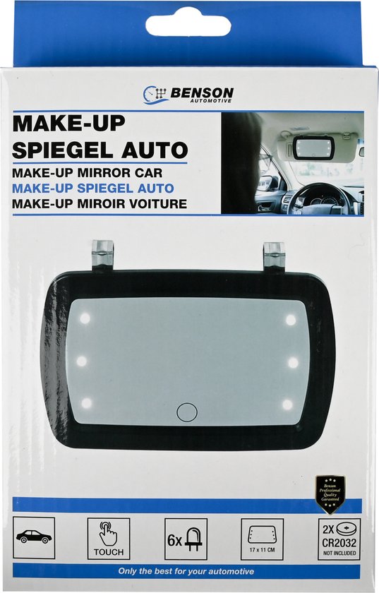 Benson Care LED Make-up Spiegel – Zwart – 17 x 11 cm – Auto - Afbeelding 2