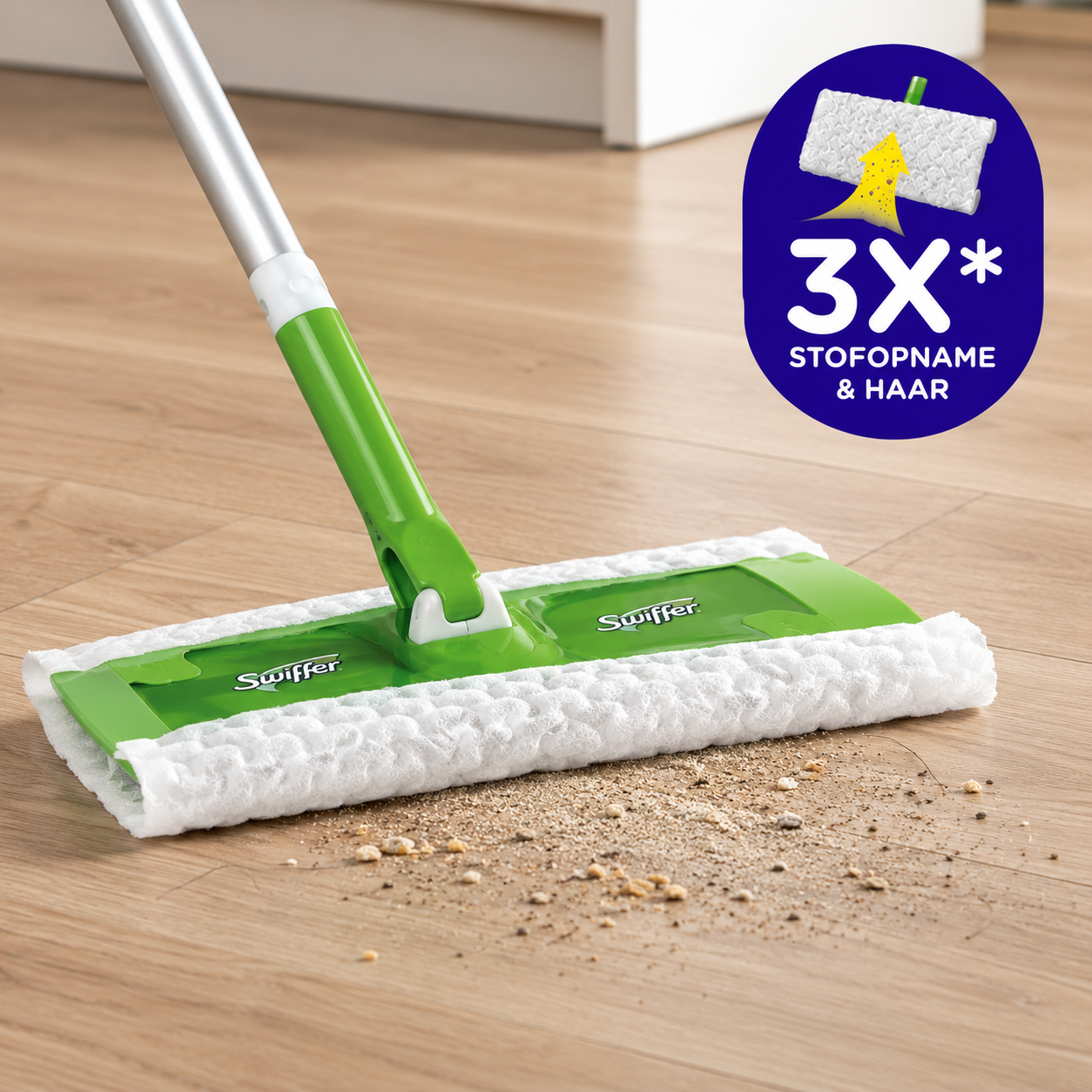 Swiffer vloerwisser met droge vloerdoek verwijdert stof en haren
