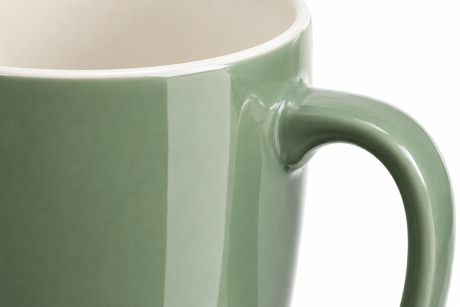 Close-up Secret de Gourmet keramische mok glanzende saliegroene afwerking