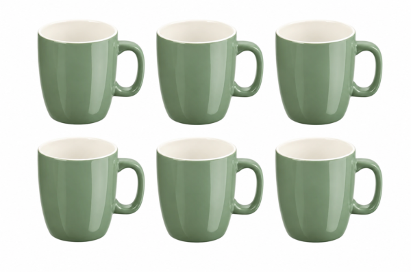Secret de Gourmet keramische mokken 6 stuks saliegroen set op witte achtergrond
