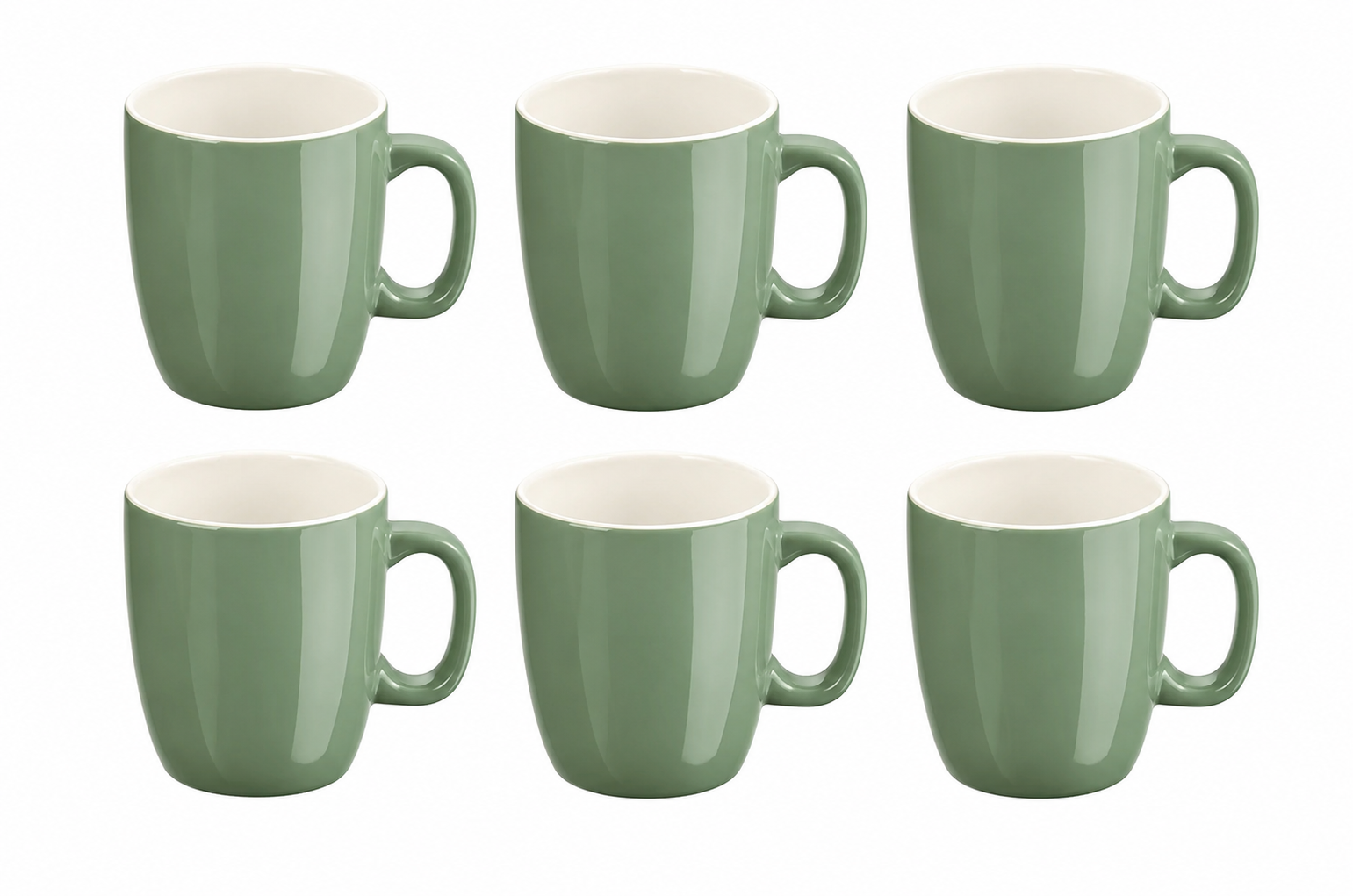 Secret de Gourmet keramische mokken 6 stuks saliegroen set op witte achtergrond