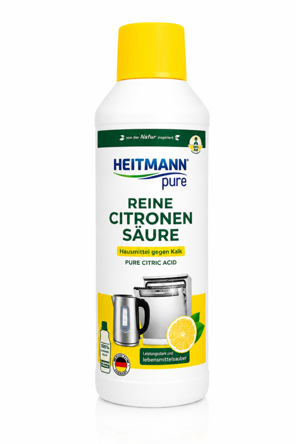 HEITMANN Pure Ontkalker 500ml productfoto op witte achtergrond met volledige verpakking zichtbaar
