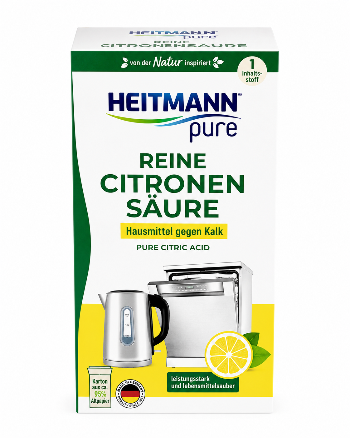 HEITMANN Pure Citroenzuur Ontkalker kalkreiniger 350g verpakking voor huishoudelijke apparaten