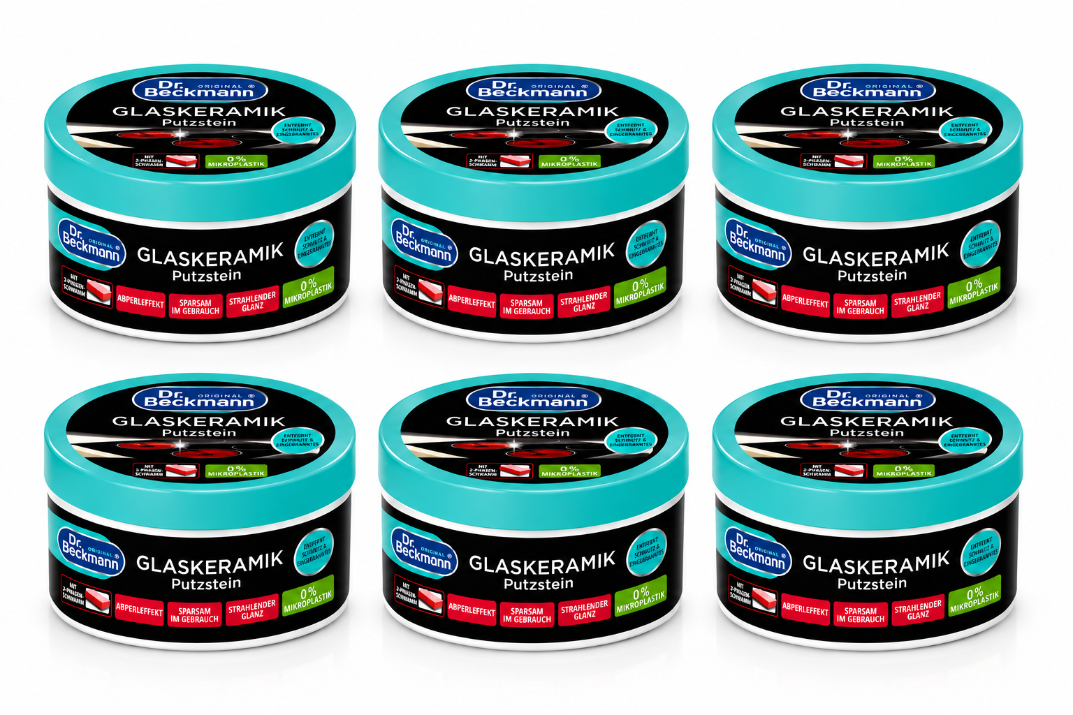Premium 6-pack Dr. Beckmann glaskeramiek poetssteen voor veilig reinigen van inductiekookplaten zonder krassen en met langdurige spiegelglans