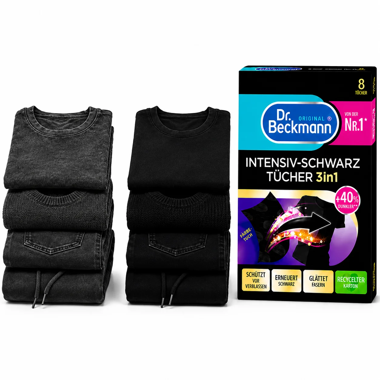 Dr. Beckmann Zwarte Kleding Wasdoekjes herstellen vervaagde zwarte kleding en zorgen voor een diepzwarte uitstraling
