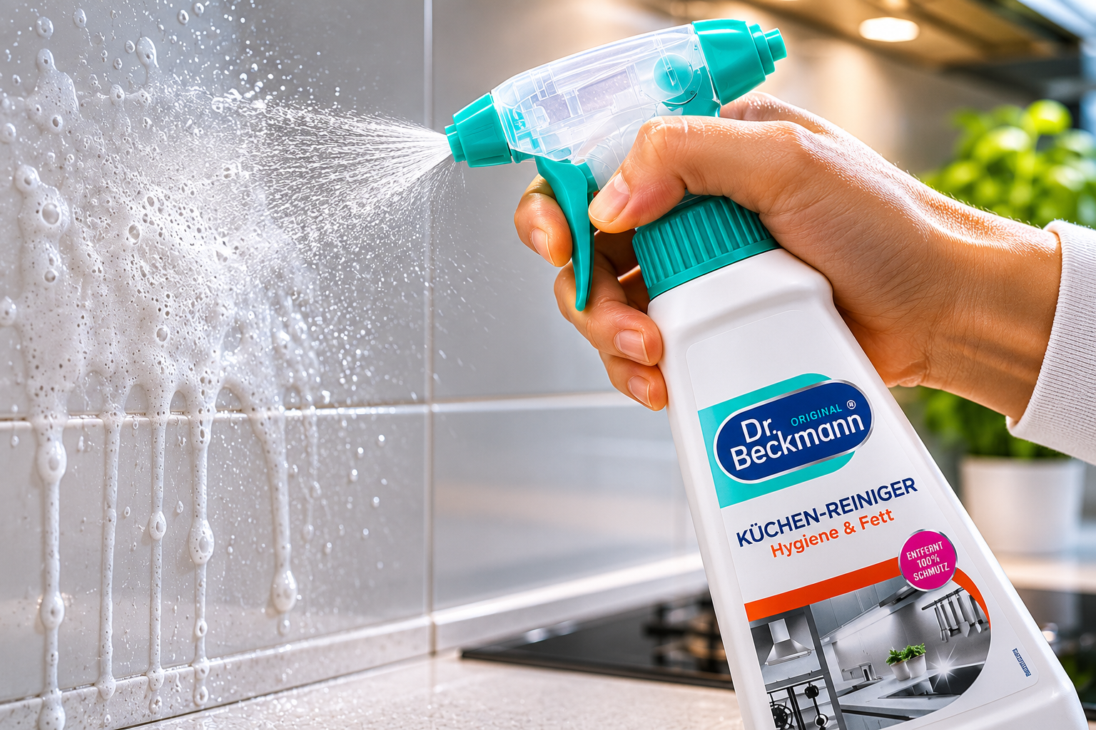 Dr. Beckmann keukenreiniger met krachtige sprayfunctie voor effectieve reiniging van keukenoppervlakken