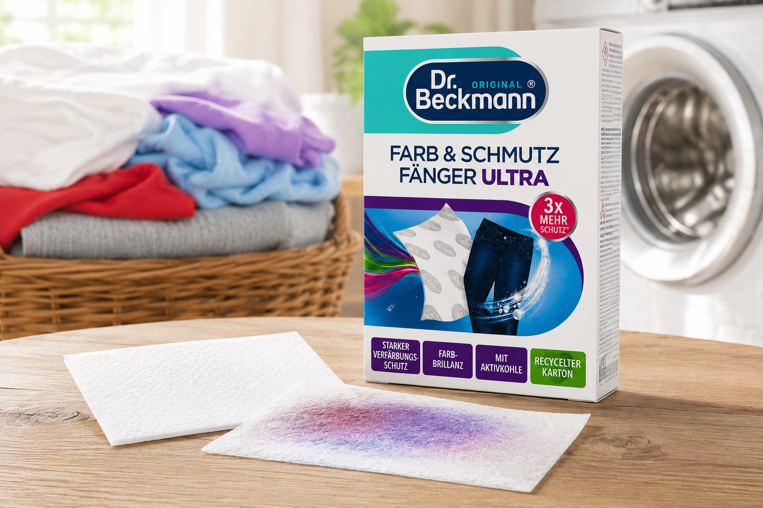Dr. Beckmann Kleur- en Vuilvanger met schoon en gebruikt opvangdoekje