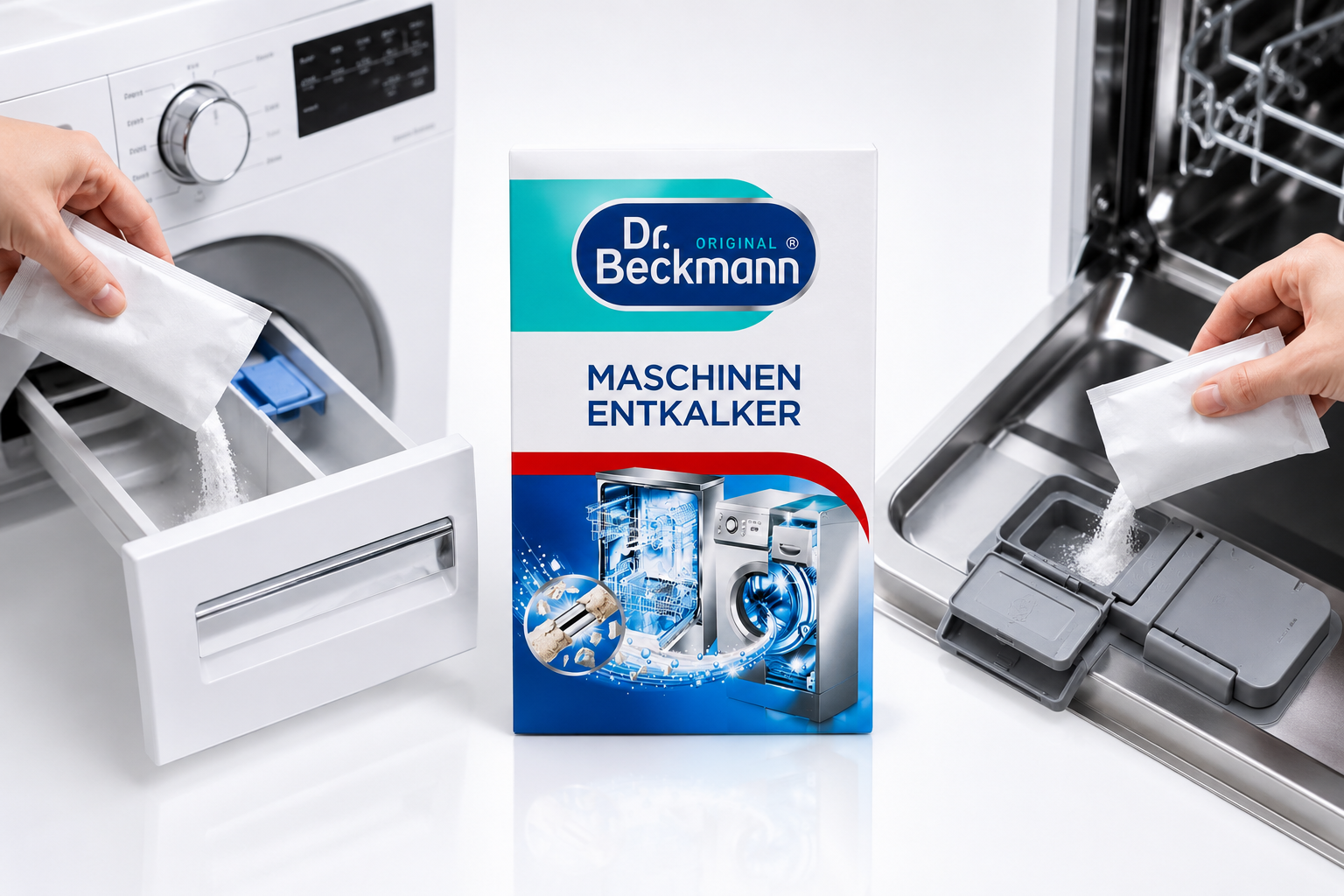 Eenvoudig gebruik van Dr. Beckmann Machines Ontkalker in wasmachine en vaatwasser