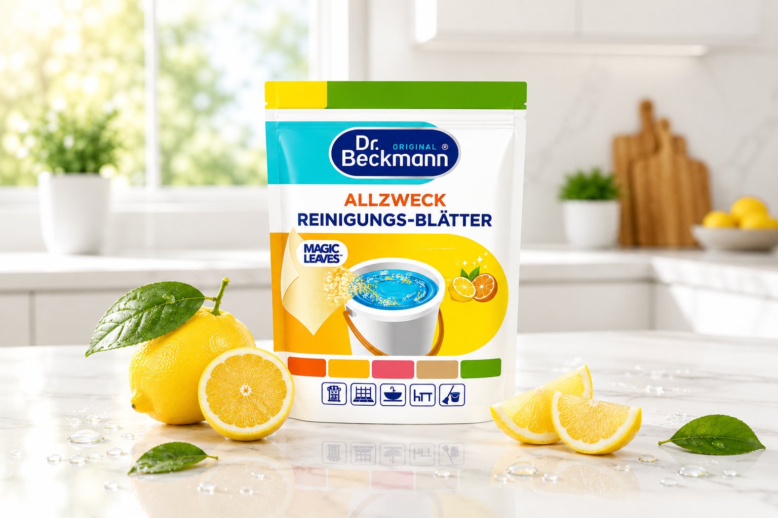 Dr. Beckmann Magic Leaves met frisse Summer Lemon citroengeur voor een schoon huis