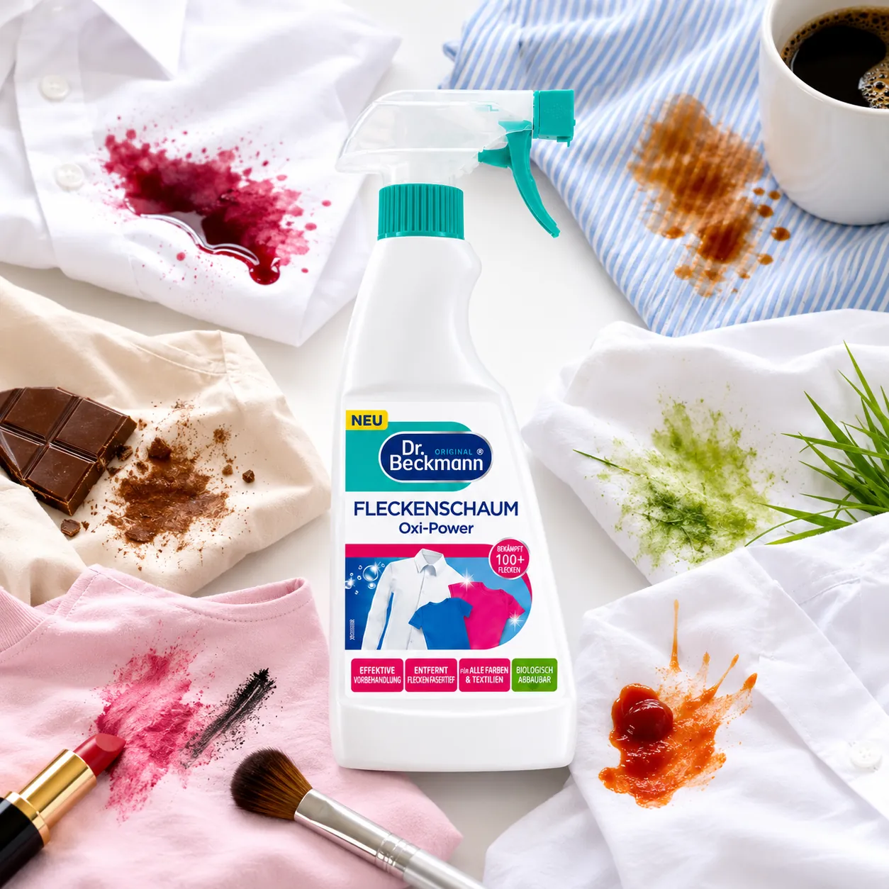 Dr. Beckmann Oxi-Power Vlekkenverwijderaar tegen koffie-, chocolade-, gras-, make-up- en voedselvlekken op textiel