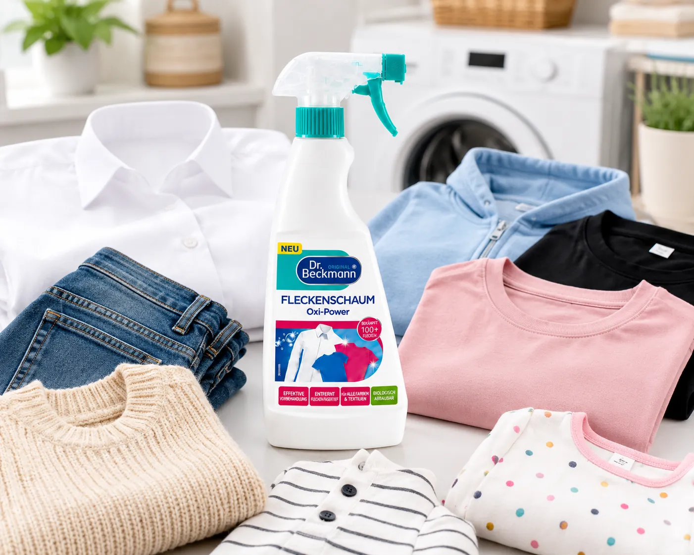 Dr. Beckmann Oxi-Power Vlekkenverwijderaar geschikt voor witte kleding, jeans, truien, shirts en gekleurde textielsoorten
