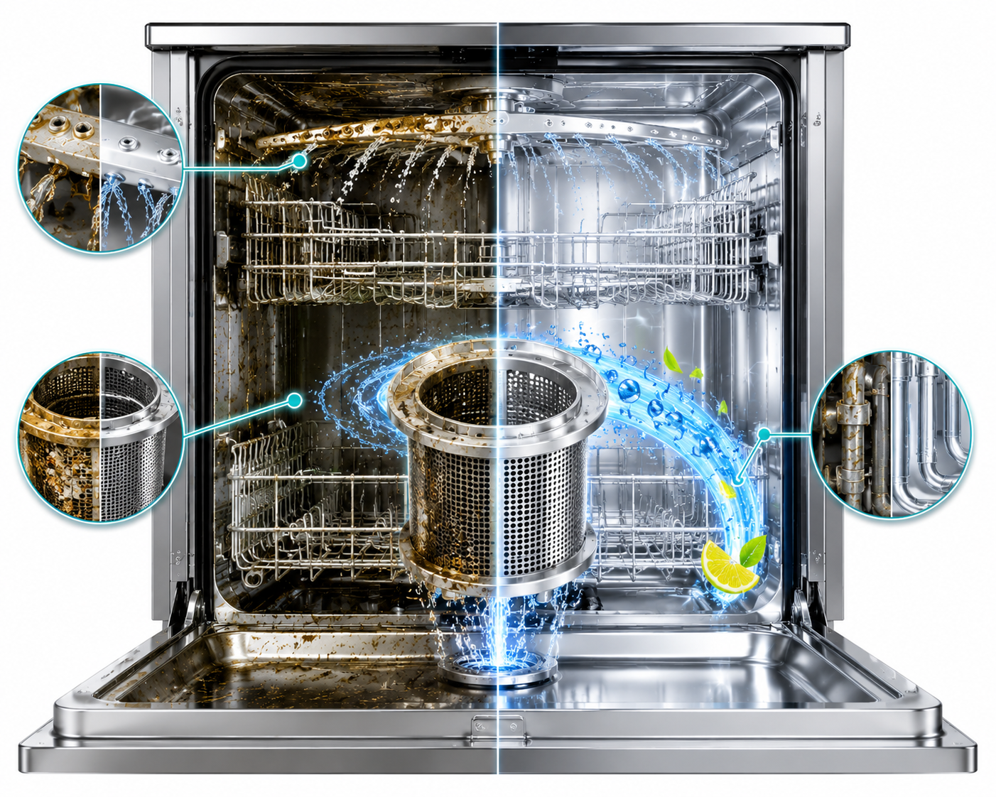 Reiniging van filter, sproeiarmen en leidingen met Dr. Beckmann Vaatwasmachine Reiniger