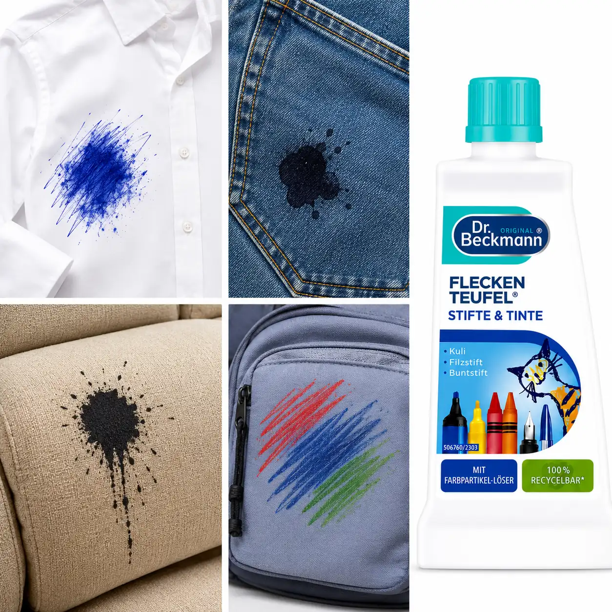 Dr. Beckmann Pen en Inkt Vlekverwijderaar geschikt voor kleding, jeans, meubels en rugzakken met pen- en inktvlekken