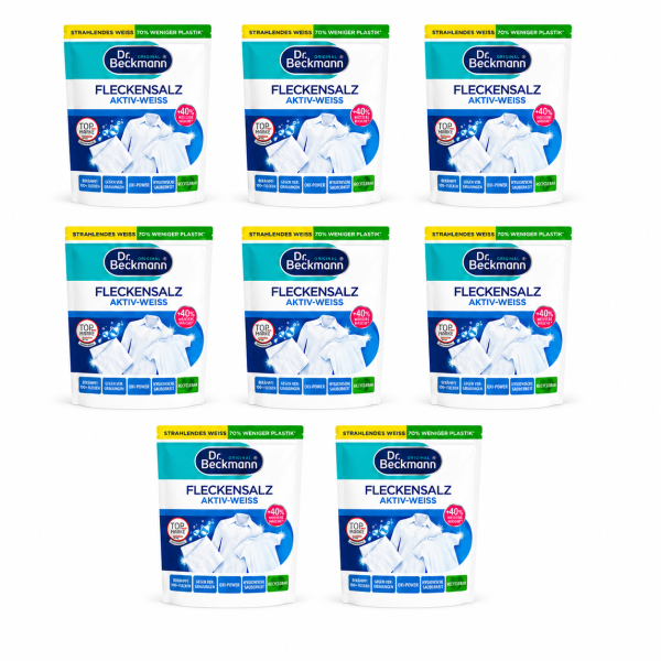 Dr. Beckmann Vlekkenzout Activ-Wit 8 x 400 g voordeelverpakking voor langdurig stralend witte was
