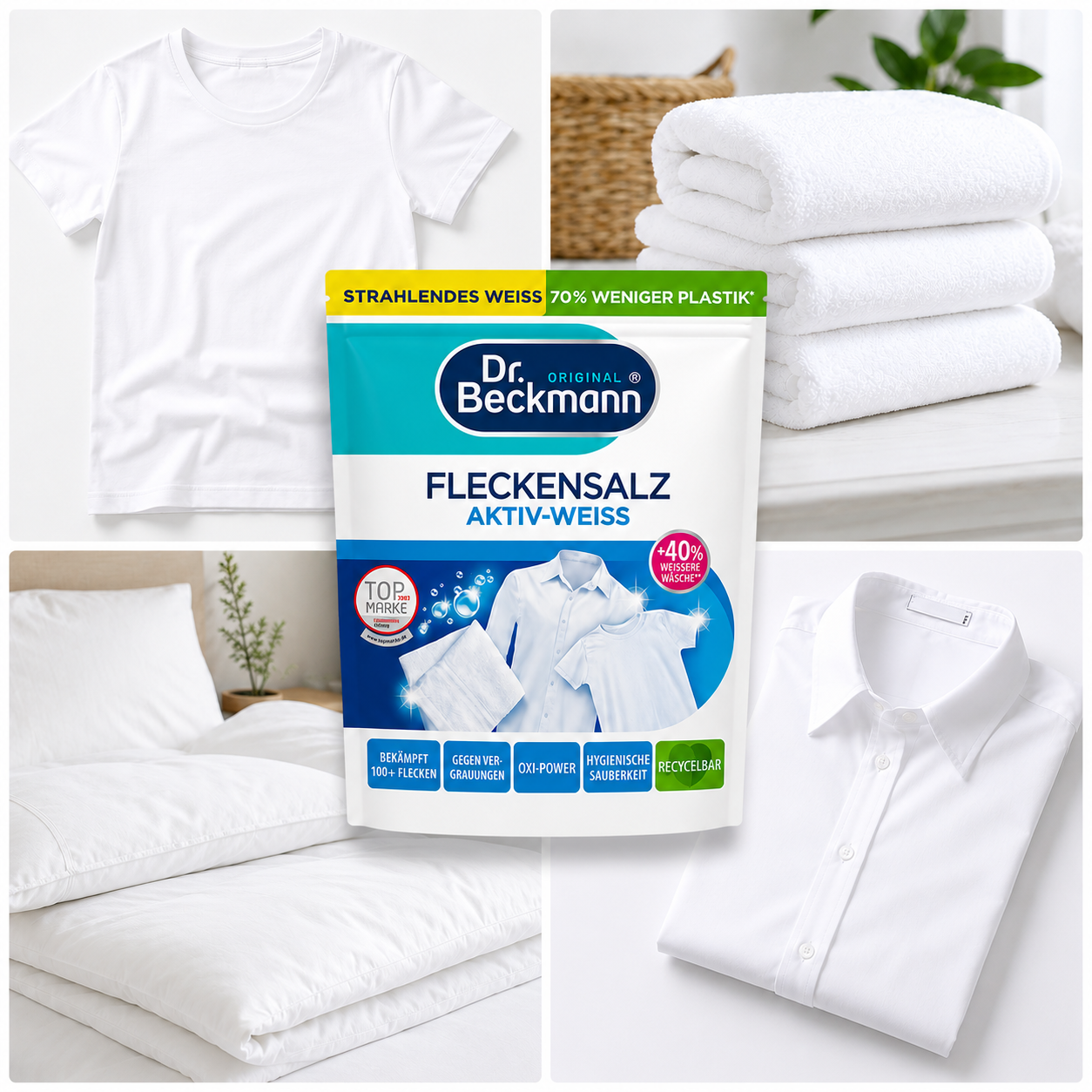 Dr. Beckmann Vlekkenzout Activ-Wit voor witte T-shirts, handdoeken, beddengoed en overhemden